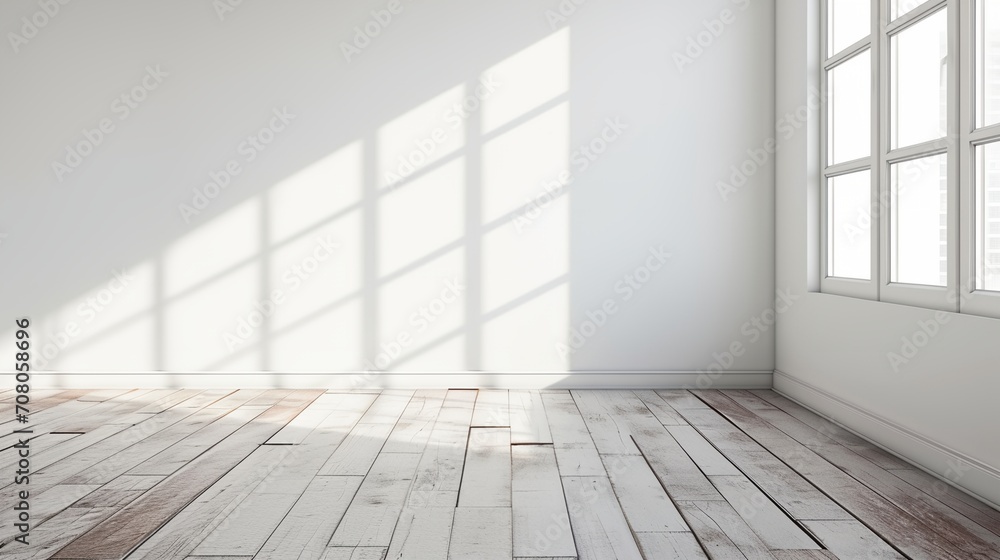 a room with a window and a wall with a light coming in from it