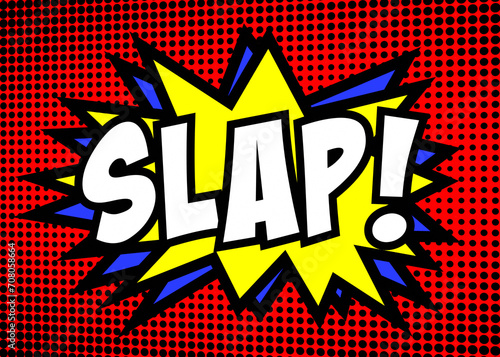 Comic strip cartoon illustration featuring spikey star shapes and the big word Slap, exclamation mark. For enthusiasts.
