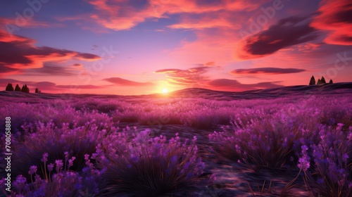 Beautiful sunset over lavender field