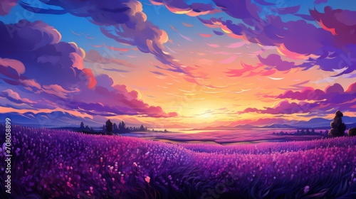 Beautiful sunset over the lavender field