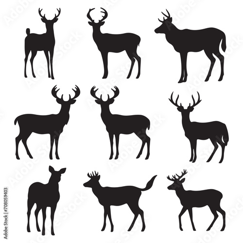 A black silhouette Deer set  Clipart on a white Background  Simple and Clean design  simplistic