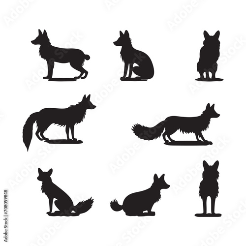 A black silhouette Fox set  Clipart on a white Background  Simple and Clean design  simplistic