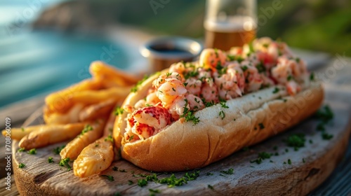 Gourmet Lobster Roll Unwind: Fresh Lobster Roll, Light Mayo, Seaside Eatery, Ocean View, Relaxed Summery Atmosphere