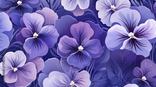 Seamless pattern with pansy flowers. Floral background
