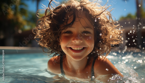 Smiling child enjoys summer fun in the swimming pool outdoors generated by AI © Jeronimo Ramos