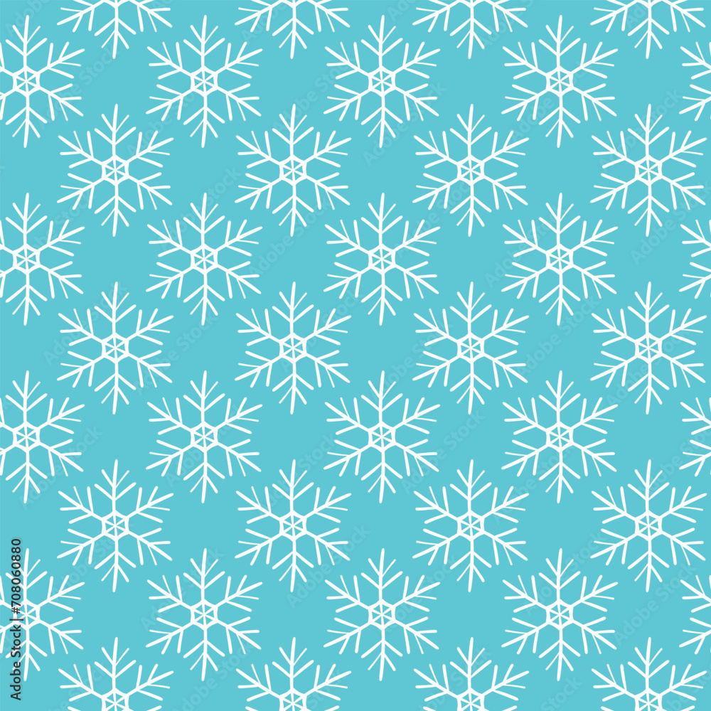 Winter seamless pattern with white snowflakes on blue background. Vector illustration for fabric, textile wallpaper, posters, gift wrapping paper. Christmas vector illustration Winter seamless pattern with white snowflakes on blue background. Vector illustration for fabric, textile wallpaper, posters, gift wrapping paper. Christmas vector illustration
