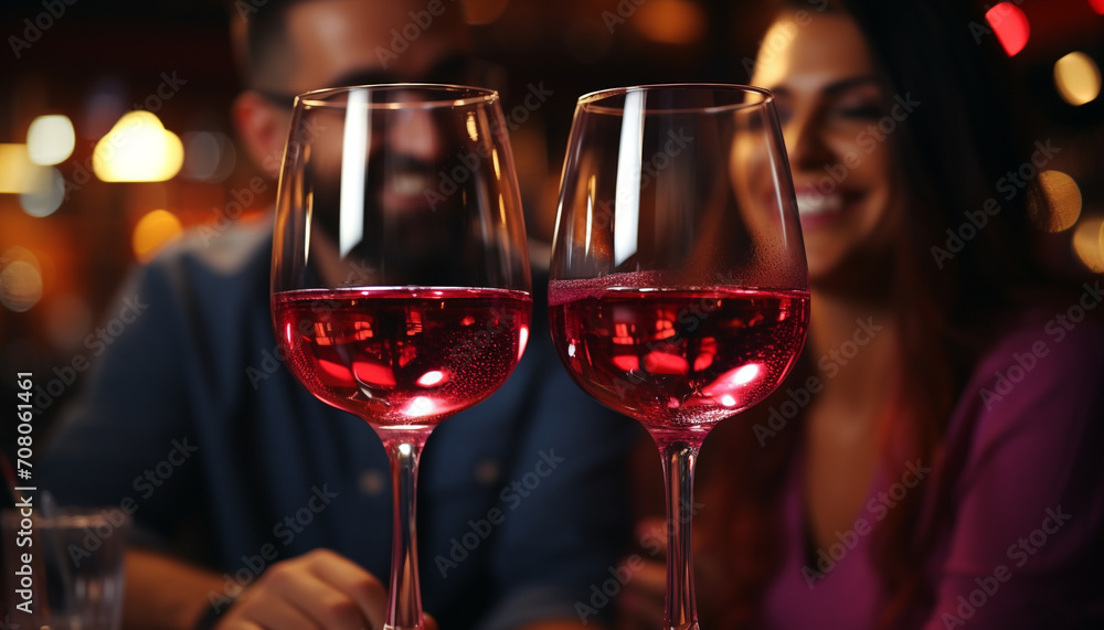 Young adults enjoying a night out, celebrating with wine and friends generated by AI
