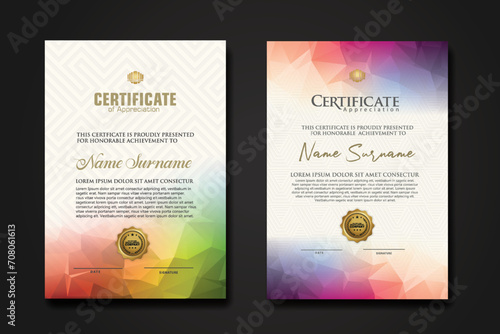Modern certificate template with colorful polygonal shape effect