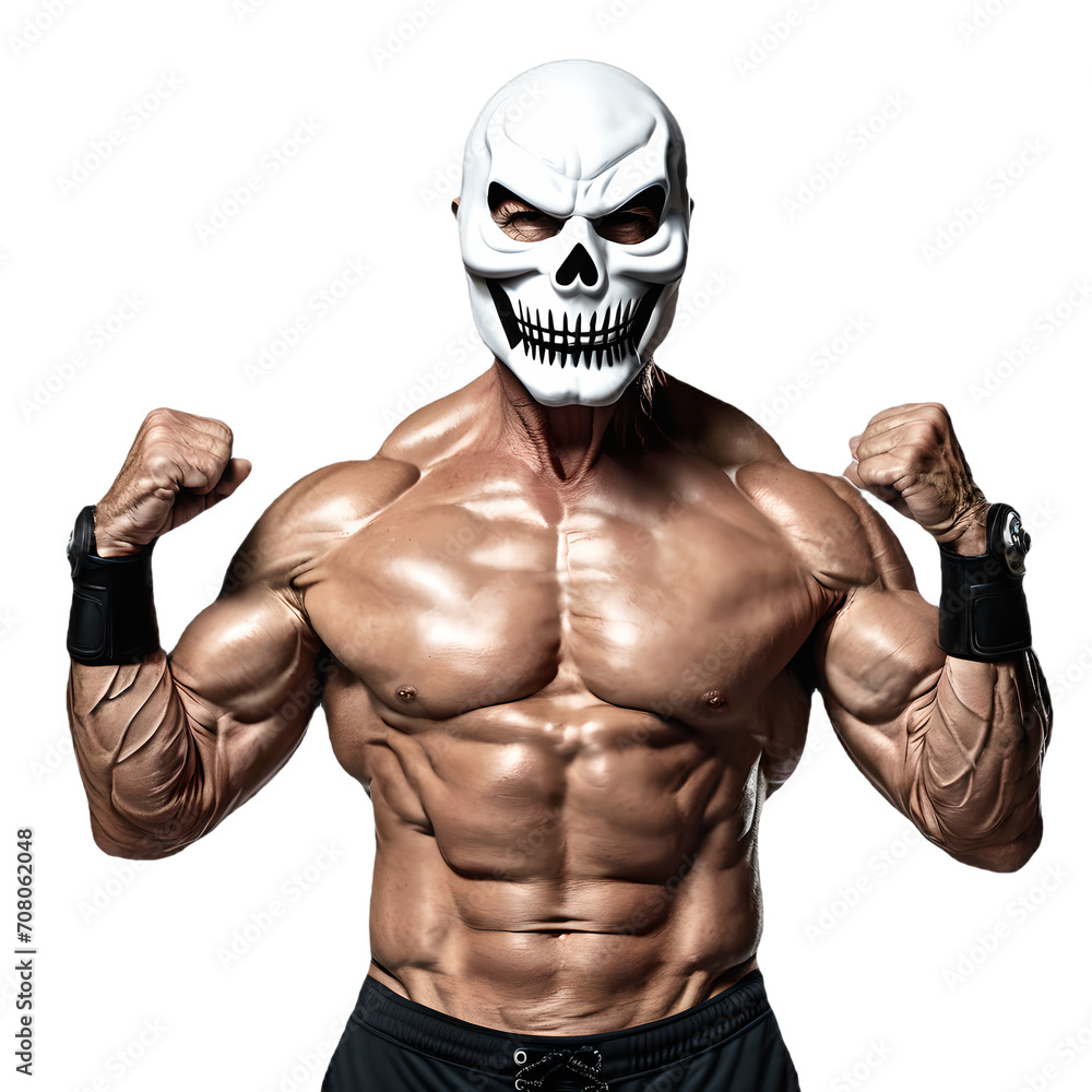 Portrait of a Muscular Man with mask in white or transparent background Generative AI Portrait of a Muscular Man with mask in white or transparent background Generative AI