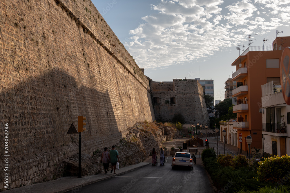 City walls In Ibiza Townon the famous Mediterranean island of Ibiza.