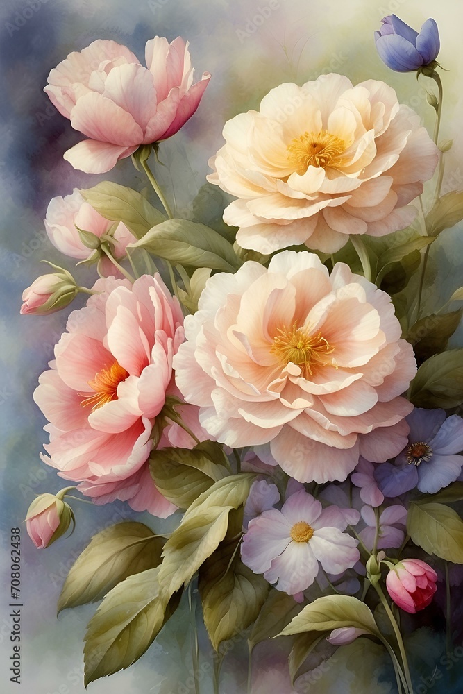 Fototapeta premium bouquet of pink roses ai generated image