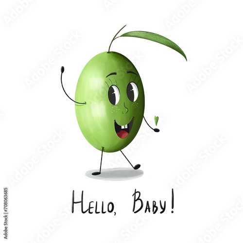 greeting card with olive in kawaii style