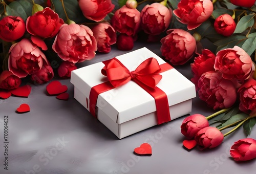 red gift box with roses