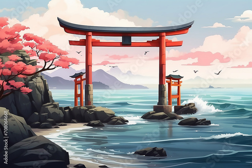 mage of ancient torii gate. landscape in Japanese style © Sobaurna