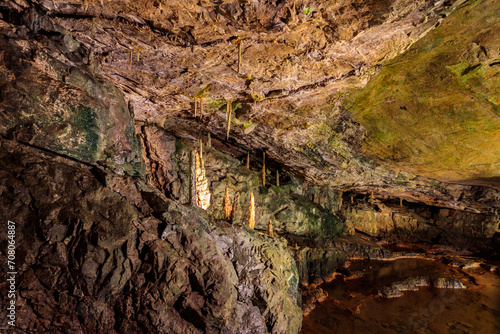 St. Beatus Caves with stalactites and stalagmites below Beatenberg near Interlaken in Bern canton in Switzerland