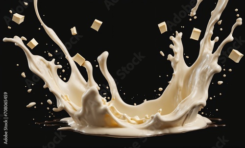 melted white chocolate and broken pieces of chocolate bar isolated on white background photo