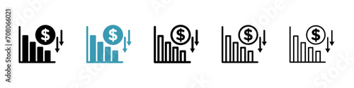 Financial Crisis vector icon set. Euro downturn and economic decline vector symbol for UI design. photo