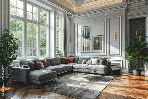 Living room with gray sofa