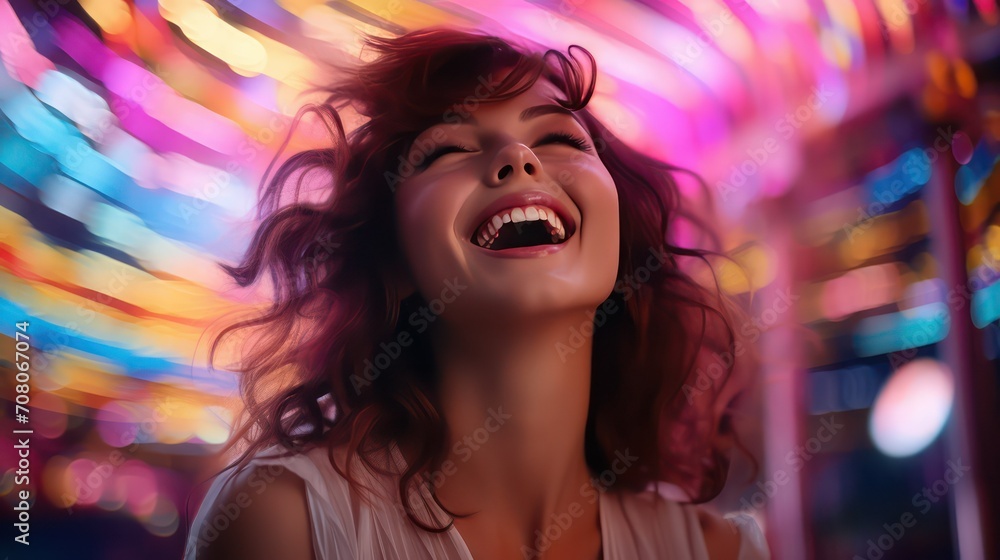 Beautiful young woman with curly hair smiling and looking at camera Beautiful young woman with curly hair smiling and looking at camera