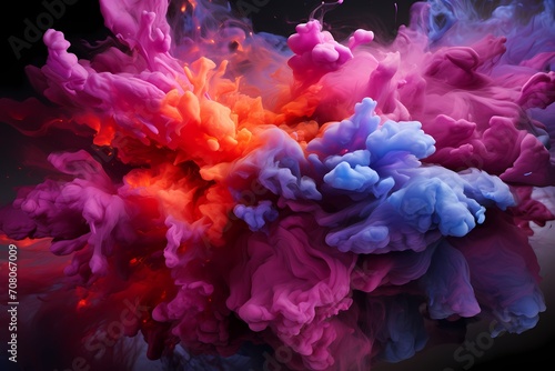A collision of molten silver and intense magenta liquids  exploding with dramatic energy and creating an abstract visual feast  skillfully captured by an HD camera