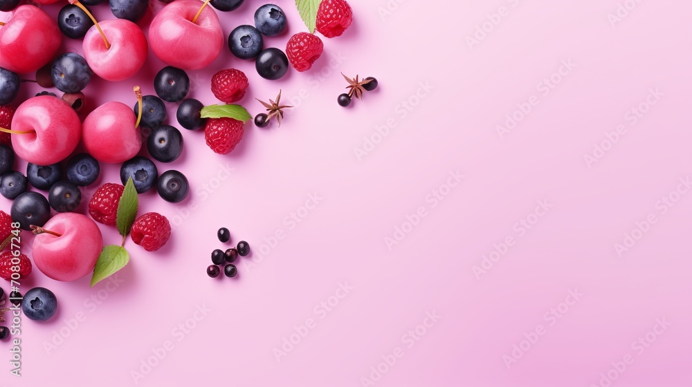 The surface is pink and has a delicious combination of blueberries and cherries. The surface is pink and has a delicious combination of blueberries and cherries.