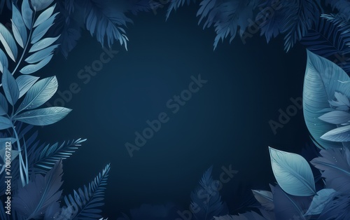 sfondo tappezzeria di foglie e piante tropicali dalle tonalità blu con spazio per scrivere photo