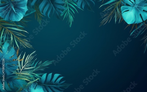 sfondo tappezzeria di foglie e piante tropicali dalle tonalit   blu con spazio per scrivere