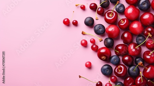 The surface is pink and has a delicious combination of blueberries and cherries.