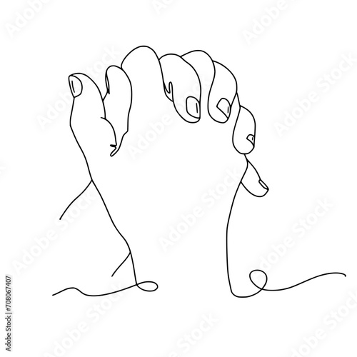 Praying hands, vector illustration of a hand-drawn line