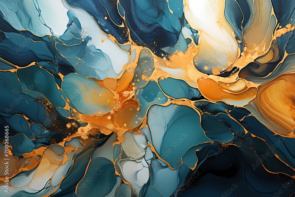 A high-definition close-up of liquid gold and emerald creating a mesmerizing abstract canvas