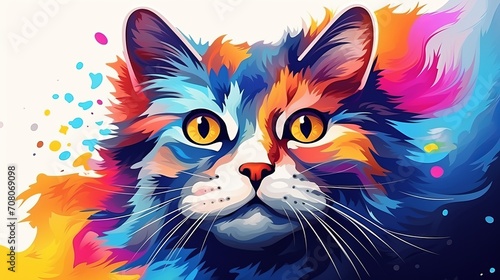 The cat is adorable and has an abstract colorful graphic background © Akbar