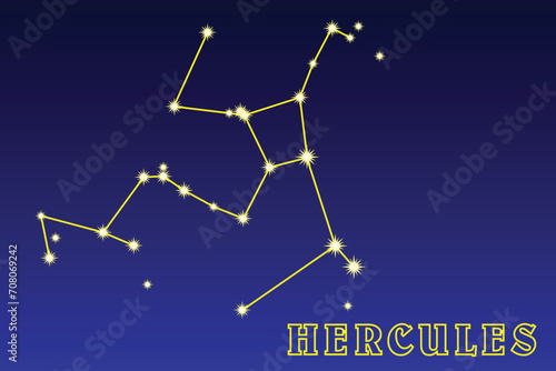 Constellation Hercules. Illustration of the constellation Hercules. Constellation of the northern hemisphere of the sky. Area of ​ ​ 1225.1 square degrees, 235 stars