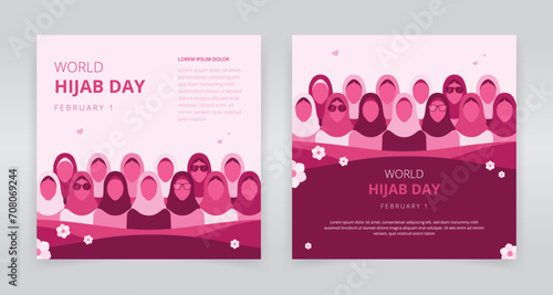 Social media post templates designed for world hijab day, which can be used to support and show the respect for hijab wearing individuals worldwide