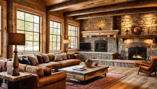 rustic living room with fireplace