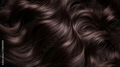 Close-up of Luxurious Dark Brown Curly Hair Texture
