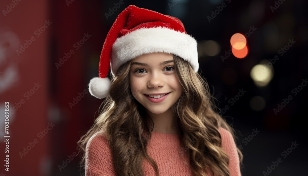 Smiling Caucasian girl celebrates winter with joy generated by AI Smiling Caucasian girl celebrates winter with joy generated by AI