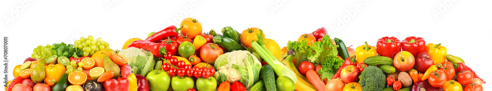 Beautiful healthy fruits, berries and vegetables isolated on white