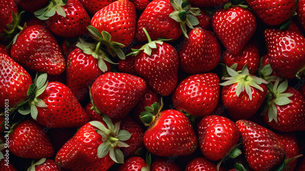 Heap of Juicy Red Strawberries with Green Stems for Background Heap of Juicy Red Strawberries with Green Stems for Background