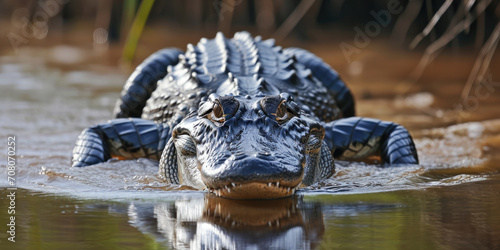 Alligator Looming in the Water with Eyes Above Surface