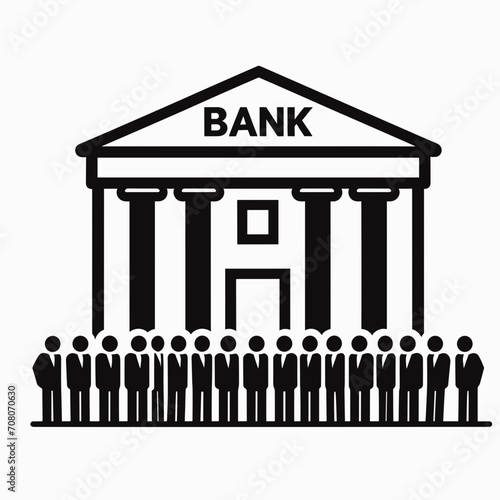 Icon of a bank building with people waiting in line