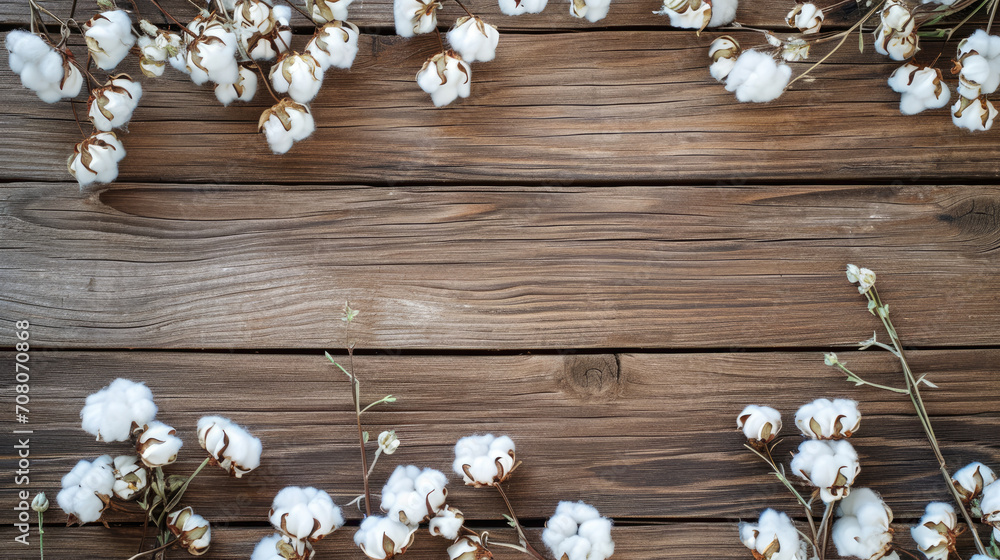 Cotton Bolls Arranged on Wooden Planks
