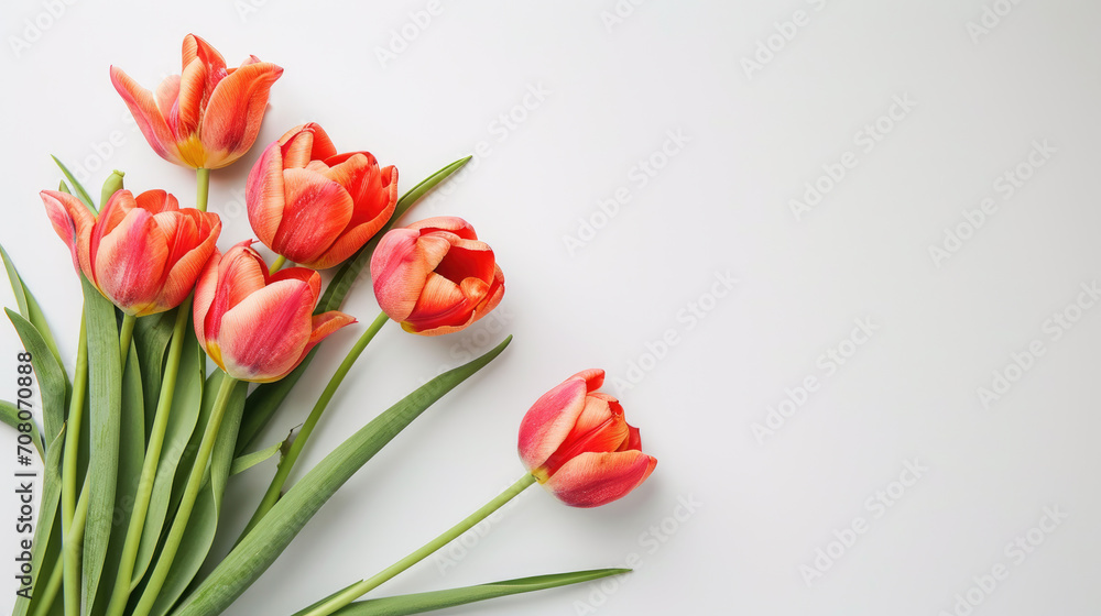 Fototapeta premium Elegance in Bloom Orange Striped Tulips on White