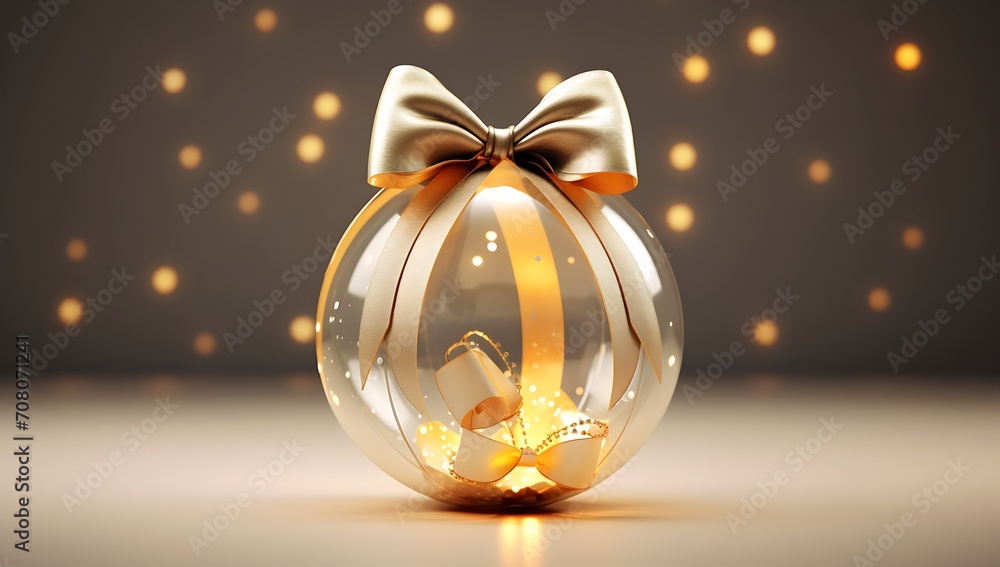 Christmas bauble with golden bow and ribbons. 3D rendering Christmas bauble with golden bow and ribbons. 3D rendering