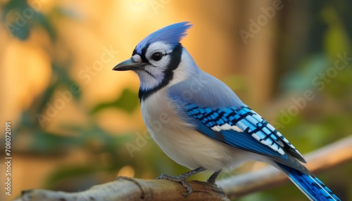 A cute, small bird perching on a branch in the forest generated by AI