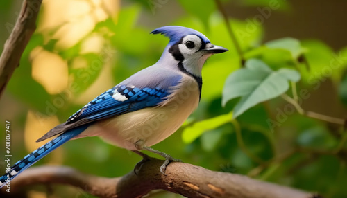 A colorful bird perching on a branch in the forest generated by AI