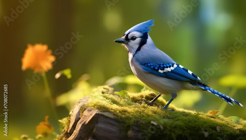 A colorful nuthatch perching on a branch, surrounded by nature generated by AI