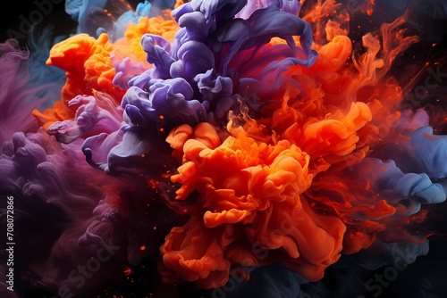 Burst of fiery crimson and deep violet liquids intertwining with explosive force, crafting a dynamic and vibrant spectacle, captured with precision by an HD camera