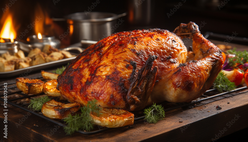 Grilled chicken and turkey, a gourmet meal cooked over fire generated by AI Grilled chicken and turkey, a gourmet meal cooked over fire generated by AI