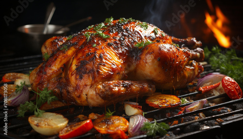Grilled chicken, roast turkey, cooked meat, healthy homemade barbecue generated by AI