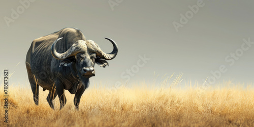 Solitary African Buffalo Roaming the Grasslands